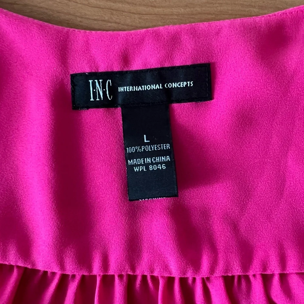 INC International Concepts Fuchsia Blouse with Ruffled Sleeves Size L - Picture 5 of 9